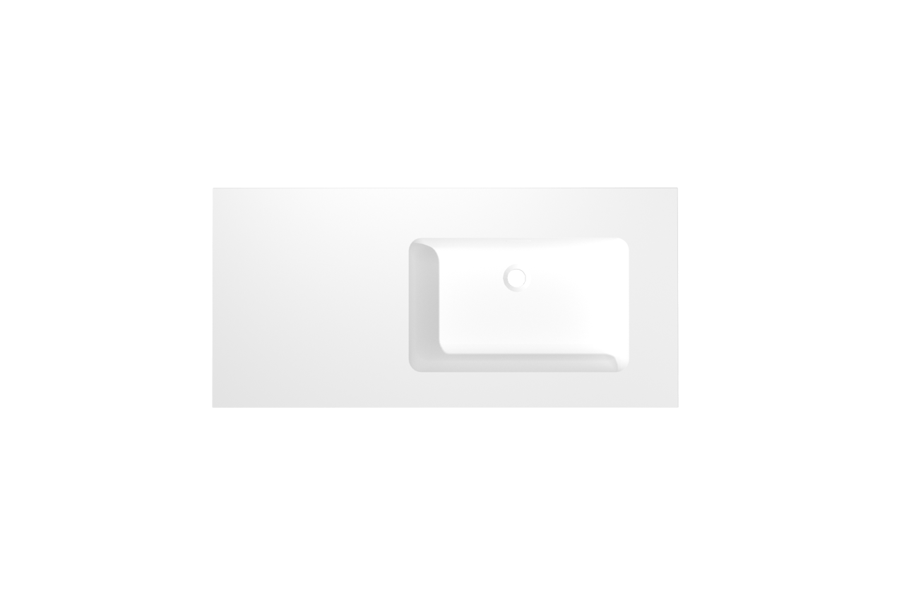 Storke Mata asymmetrisch rechtse wastafel matte solid surface 110 x 52 cm combinatie kast 35 cm