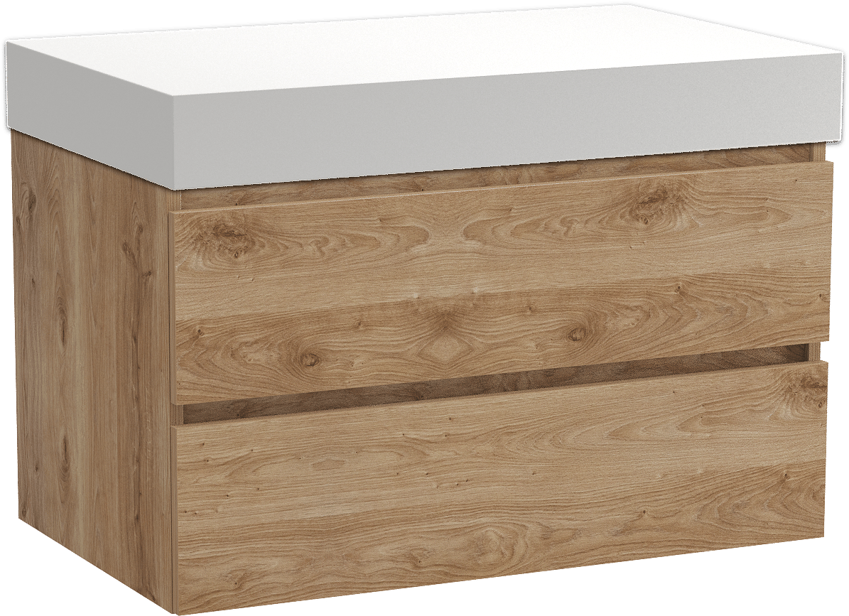 Balmani Lucida meuble salle de bains suspendu 90 x 55 cm chêne brut avec Dominus tablette simple en solid surface blanc mat