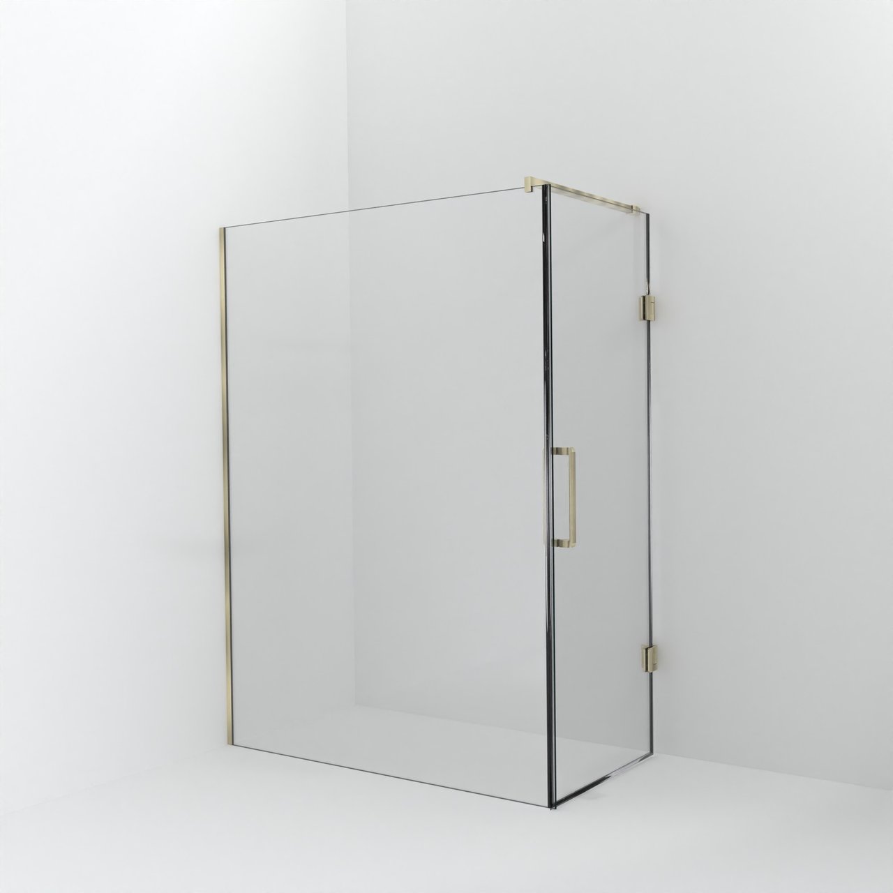 Balmani Modular inloopdouche met deur: 150 x 200 cm met deur 80 cm, Helder glas met coating, Brushed Champagne Gold profielen