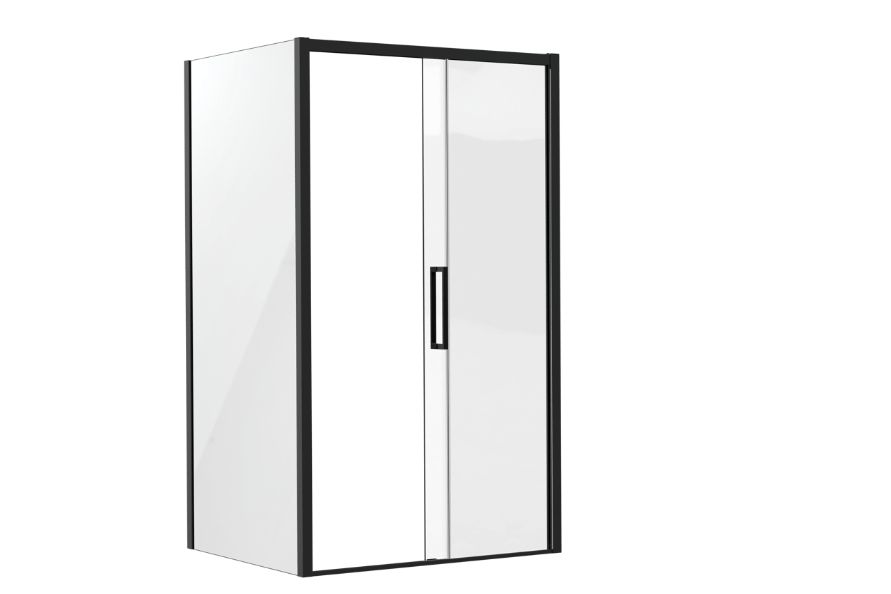 Luca Varess Senses Eckdusche: Schiebetür, fixierte Seitenwand, 120 x 100 cm, Klarglas, Schwarzes Profil, matt