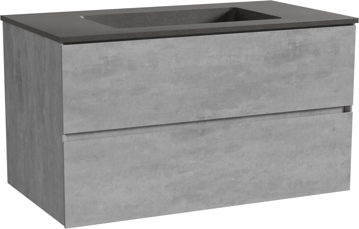 Storke Edge zwevend badmeubel 95 x 52 cm beton donkergrijs met Scuro enkele wastafel in kwarts mat zwart