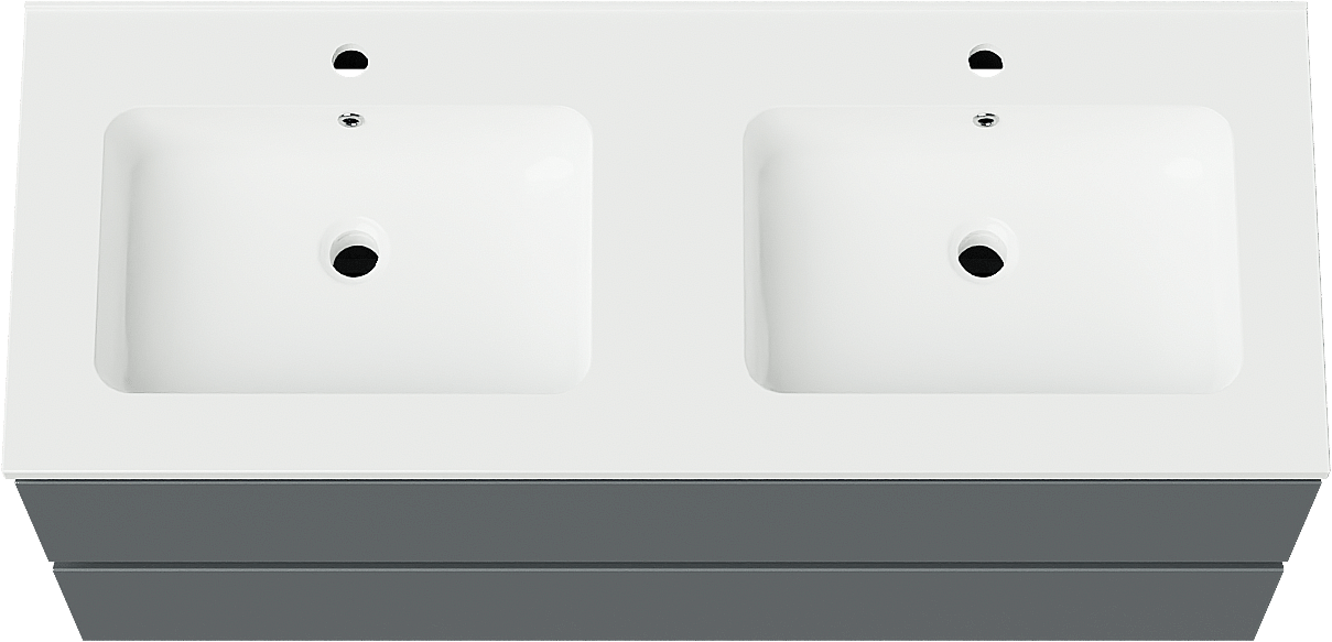 Linie Lado zwevend badmeubel 120 x 46 cm blauw antraciet met Vano dubbele wastafel in composietmarmer hoogglans wit