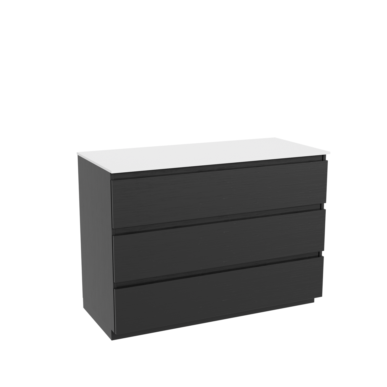 Balmani Lucida freistehendes Möbelstück Set: 120 x 55 cm, Schwarze Eiche, mit Stretto Einzel- oder Doppel Waschtischplatte, Solid Surface Weiß matt