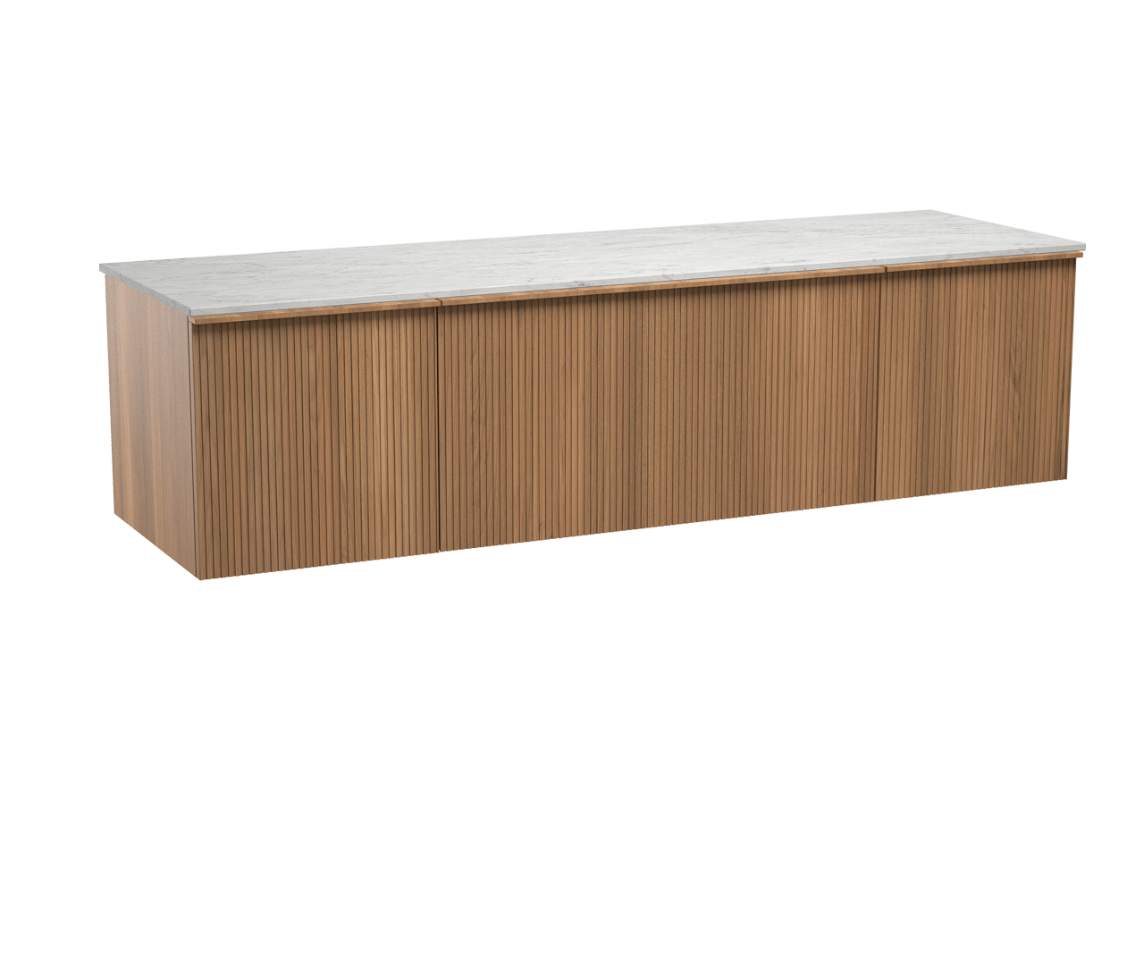 Balmani Forma zwevend badmeubel 180 x 55 cm teakhout met Stretto enkel of dubbel wastafelblad in marmer carrara, Verticale symmetrische rechte ribbel