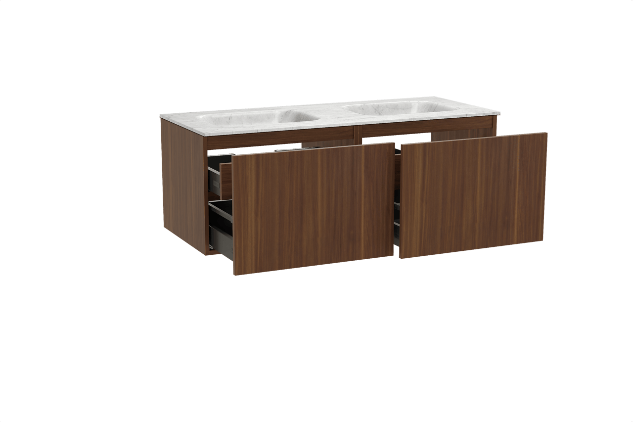 Balmani Sfera meuble salle de bains suspendu 135 x 55 cm noyer américain avec Tablo Arcato double vasque en marbre carrara