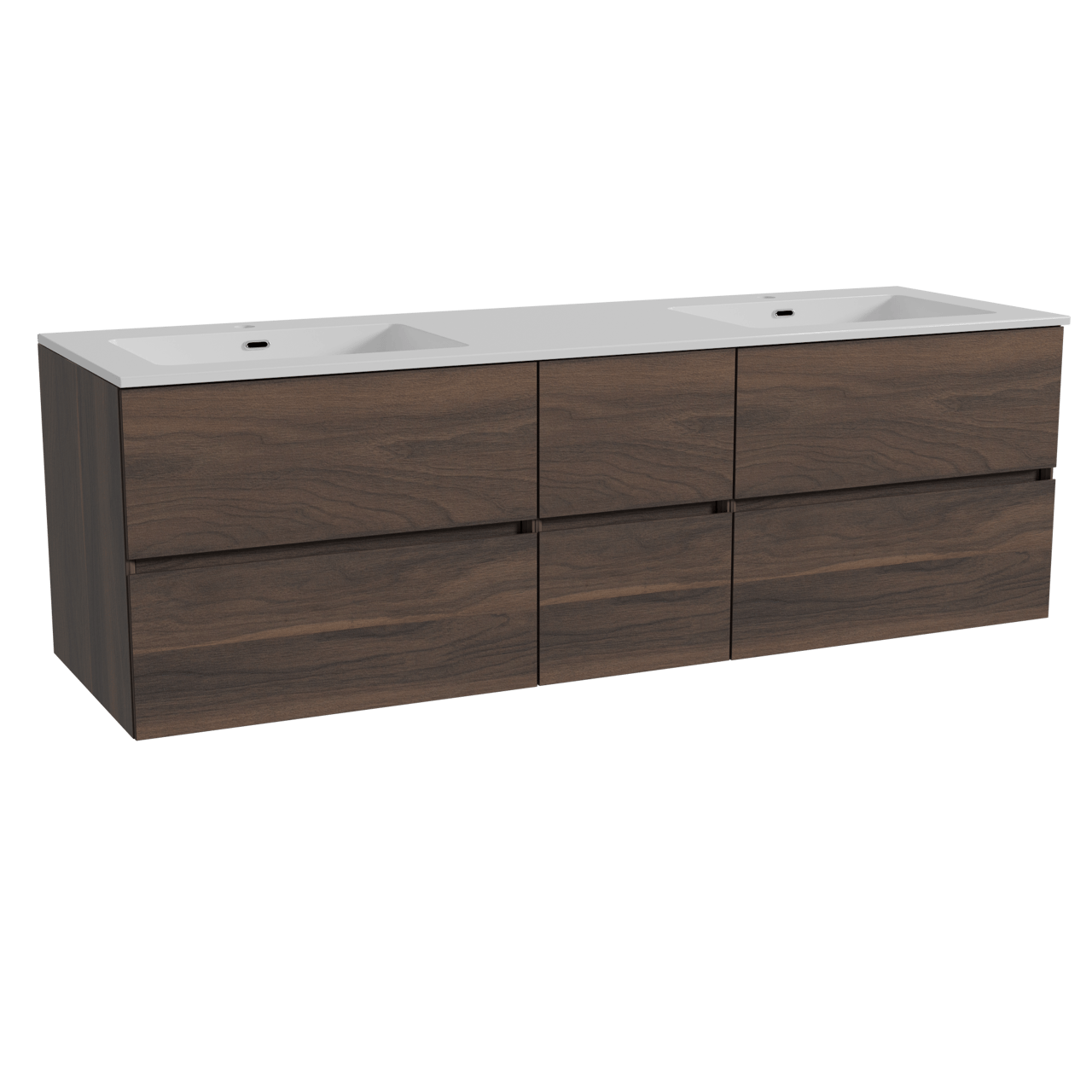 Storke Edge meuble salle de bains suspendu 165 x 52 cm noyer avec Diva double vasque en marbre composite blanc brillant