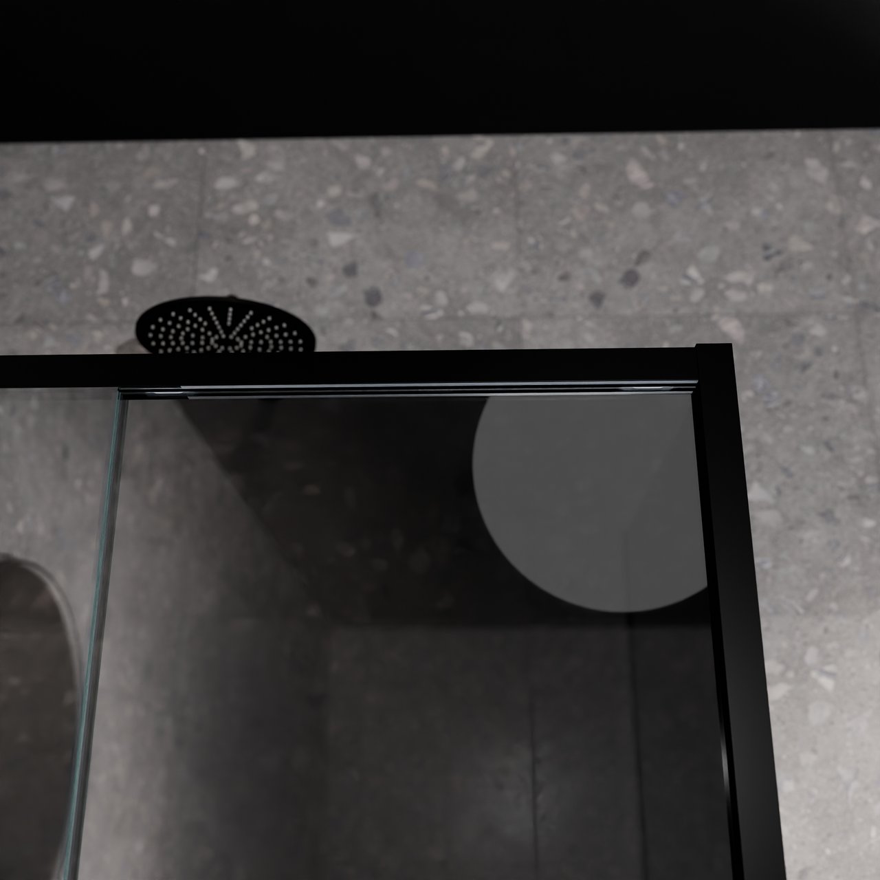 Balmani Senses Design douche d'angle avec porte coulissante à gauche et paroi latérale fixe, 160 x 80 cm, Verre miroir reflex, Profil Noir mat