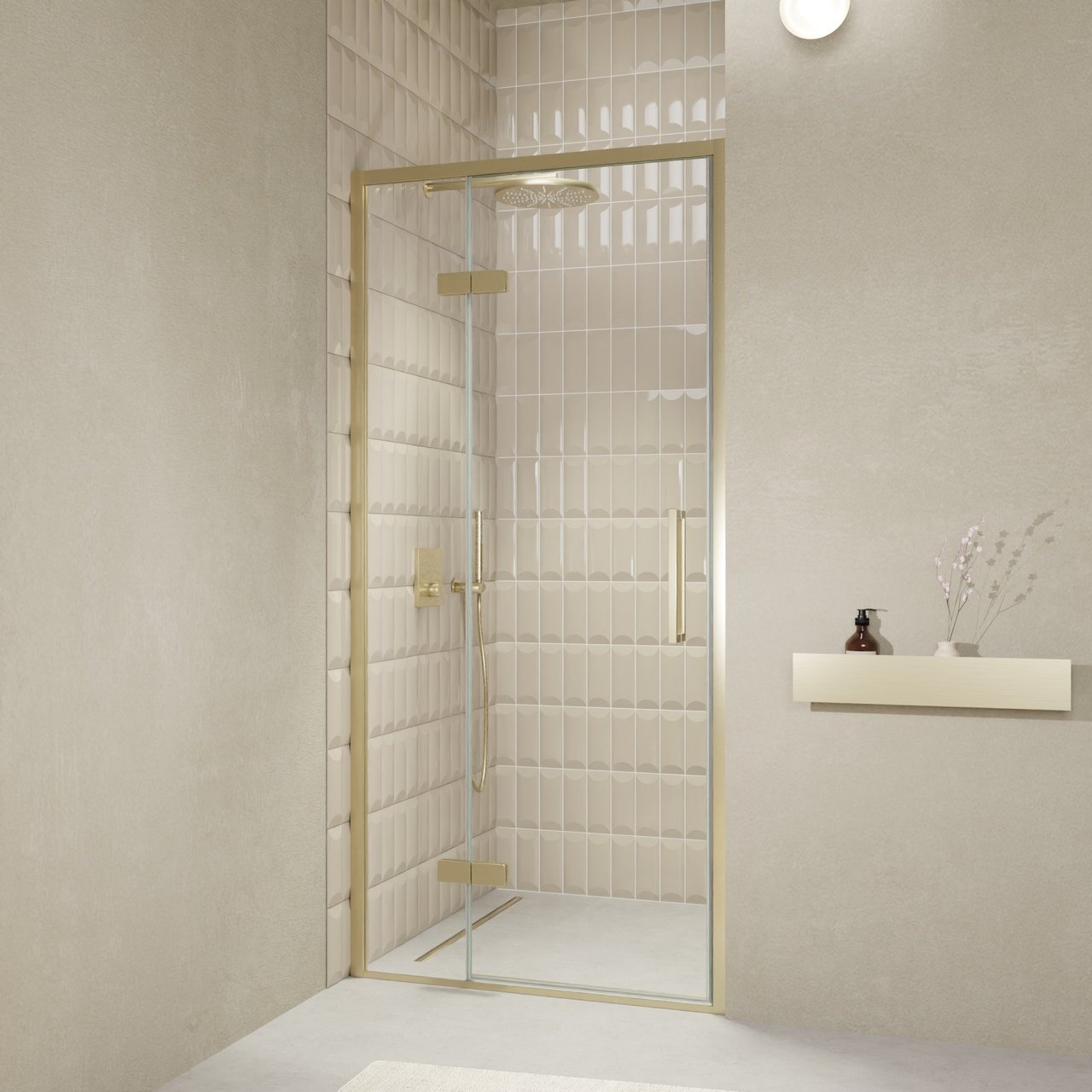 Balmani Senses Design douche draaideur links 100 cm x 210 cm Helder glas, Brushed Champagne Gold profielen