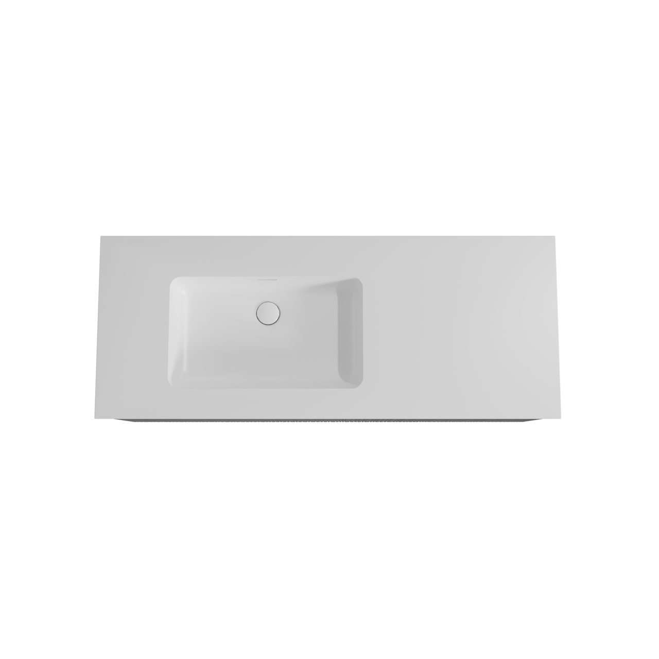 Storke Ribs meuble salle de bains suspendu 130 x 52 cm chêne noir avec Mata vasque asymétrique gauche en solid surface blanc mat, Nervure droite asymétrique verticale