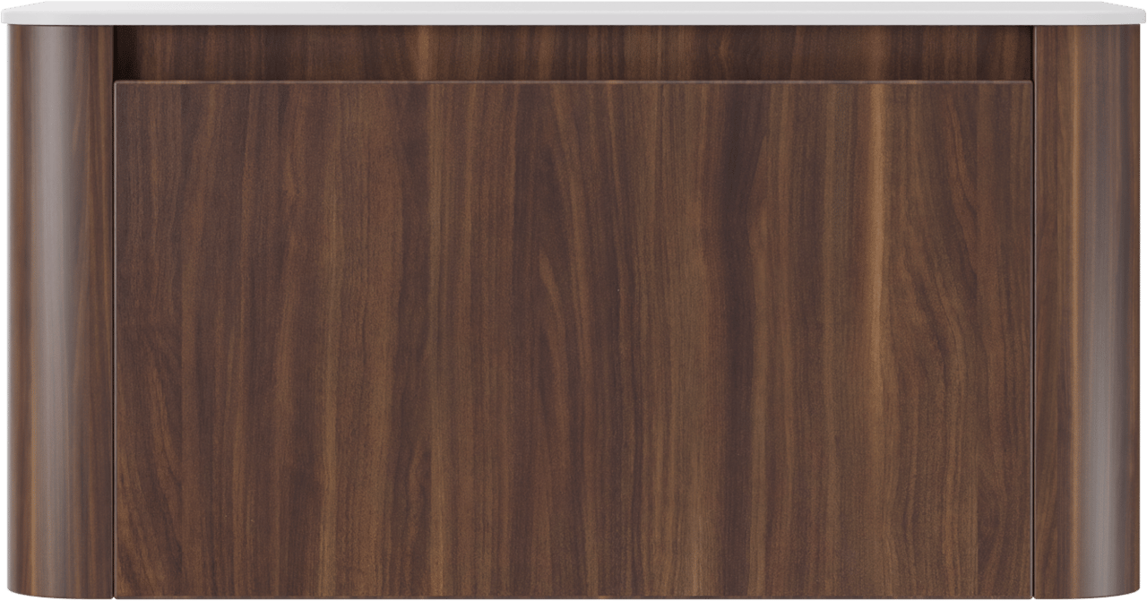 Storke Soft meuble salle de bains suspendu 100 x 46 cm noyer avec Tavola Soft tablette simple en Solid Surface blanc mat