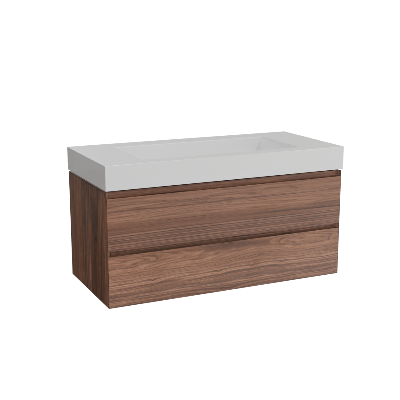 Balmani Mitra meuble salle de bains suspendu 120 x 55 cm noyer avec Modus plan simple pour 2 trous de robinet en solid surface blanc mat