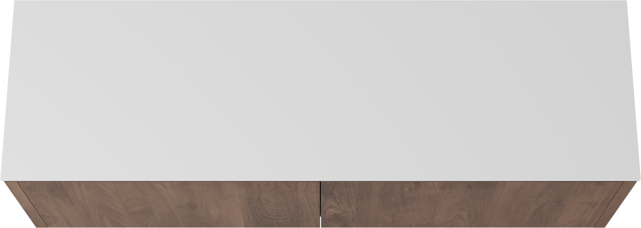 Balmani Eclips meuble salle de bains suspendu 180 x 55 cm Noyer américain avec Stretto tablette simple ou double en Solid Surface blanc mat