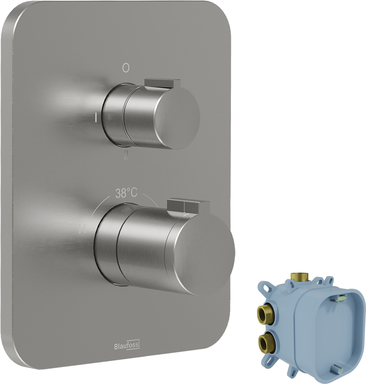 Blaufoss Smartbox Softline Thermostat-Duscharmatur: Unterputz, für 2 Verbraucher, Brushed Coolmetal, Einbauelement inklusive