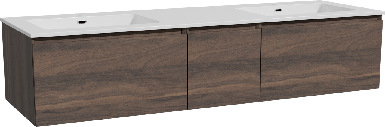 Storke Edge hängendes Möbelstück Set: 165 x 52 cm, Nussbaum, mit Diva Doppelwaschtisch, Marmorkomposit Weiß glänzend