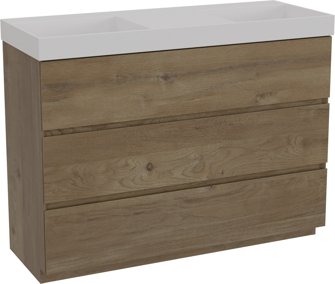 Storke Edge meuble salle de bains à poser 120 x 46 cm chêne brut avec Jura double vasque en solid surface blanc mat