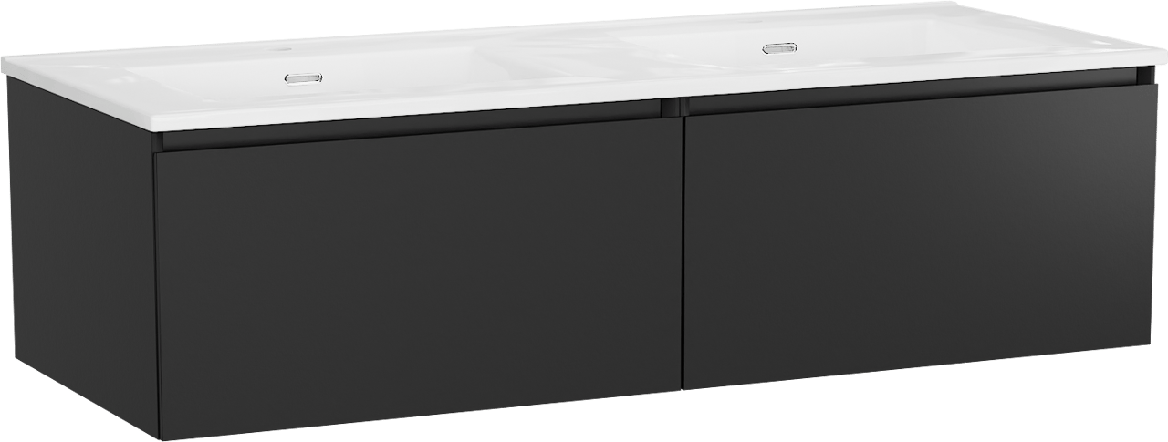 Storke Edge meuble salle de bains suspendu 130 x 52 cm noir mat avec Kera double vasque en porcelaine blanc brillant, bondes incluses