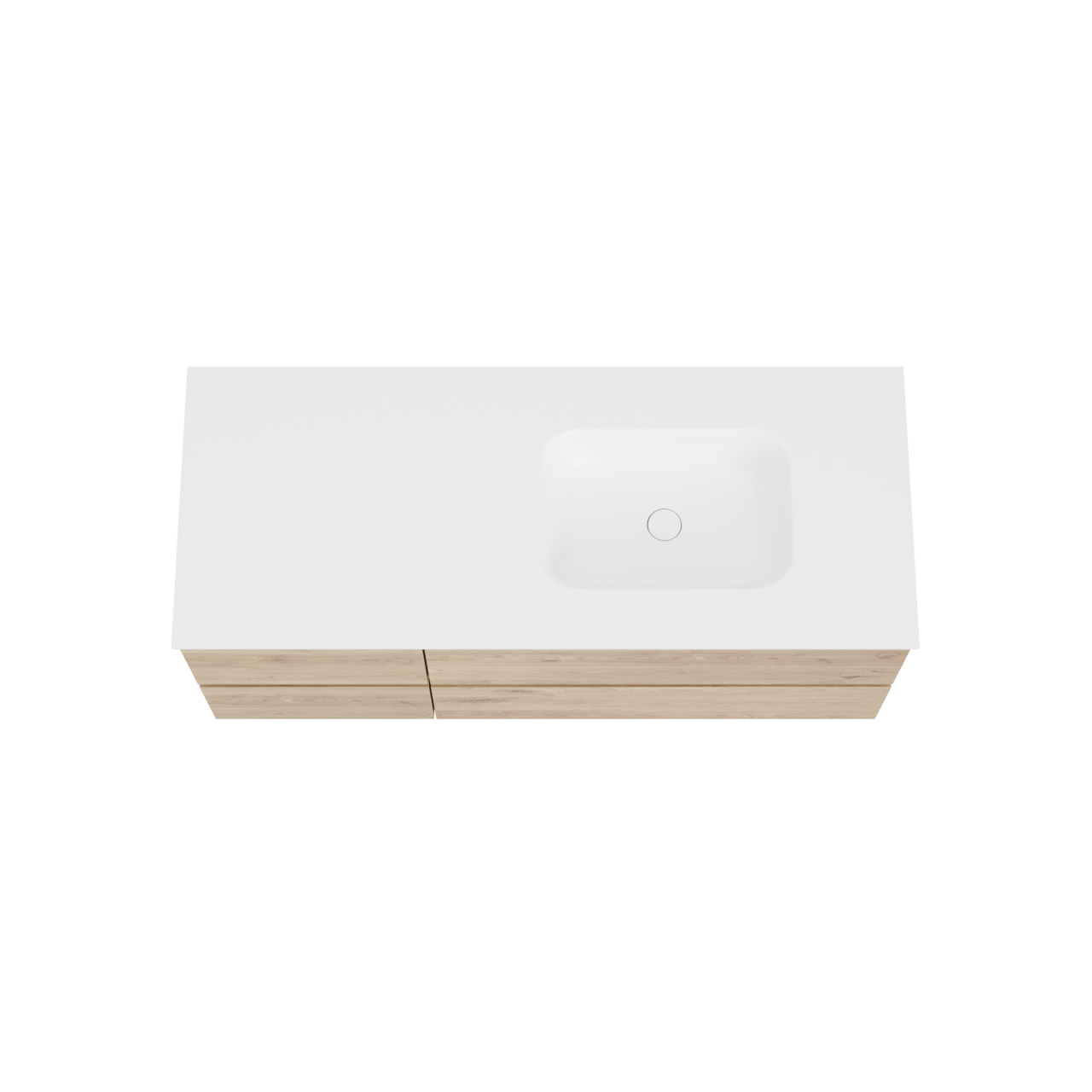 Balmani Lucida hängendes Möbelstück Set: 135 x 55 cm, Rohe Eiche, mit Tablo Arcato Waschtisch rechts, Solid Surface Weiß matt