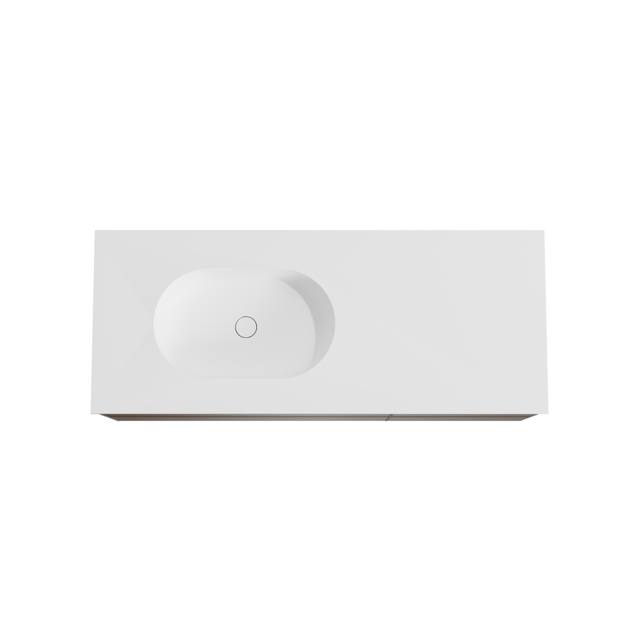 Balmani Mitra hängendes Möbelstück Set: 135 x 55 cm, Amerikanischer Nussbaum, mit Tablo Oval Waschtisch links, Solid Surface Weiß matt