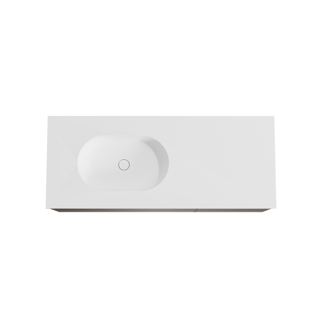 Balmani Mitra hängendes Möbelstück Set: 135 x 55 cm, Amerikanischer Nussbaum, mit Tablo Oval Waschtisch links, Solid Surface Weiß matt