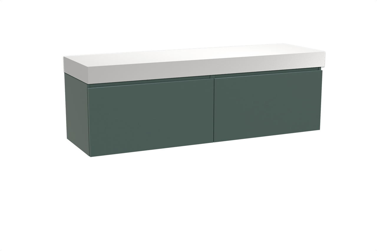 Balmani Sfera meuble salle de bains suspendu 180 x 55 cm forest avec Dominus tablette simple ou double en solid surface blanc mat