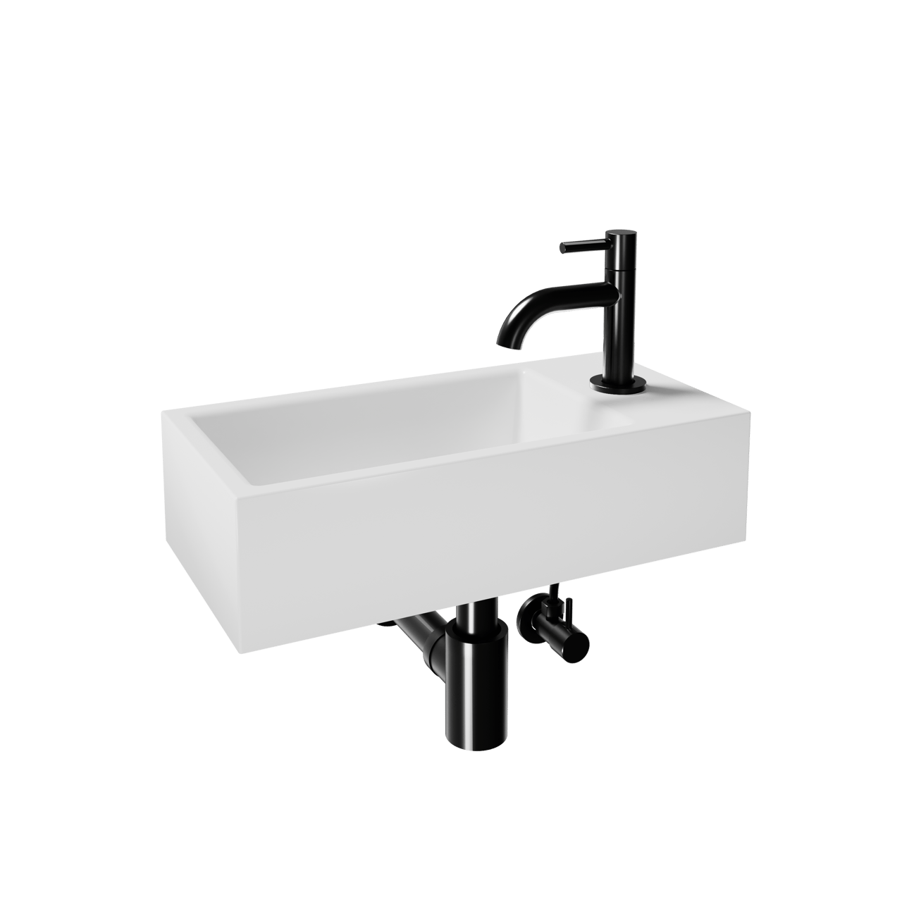 Luca Varess Cubic midi Lave-mains blanc brillant Porcelaine droite 40,5 x 20 cm avec robinet noir brillant et fournitures