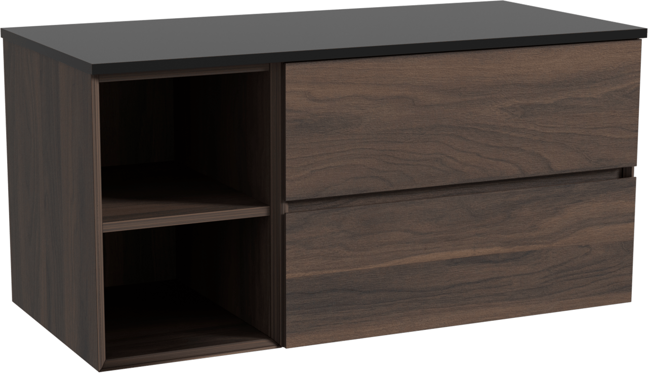 Storke Edge meuble salle de bains suspendu 110 x 52 cm noyer avec Panton tablette simple en mdf enduit de poudre noir mat