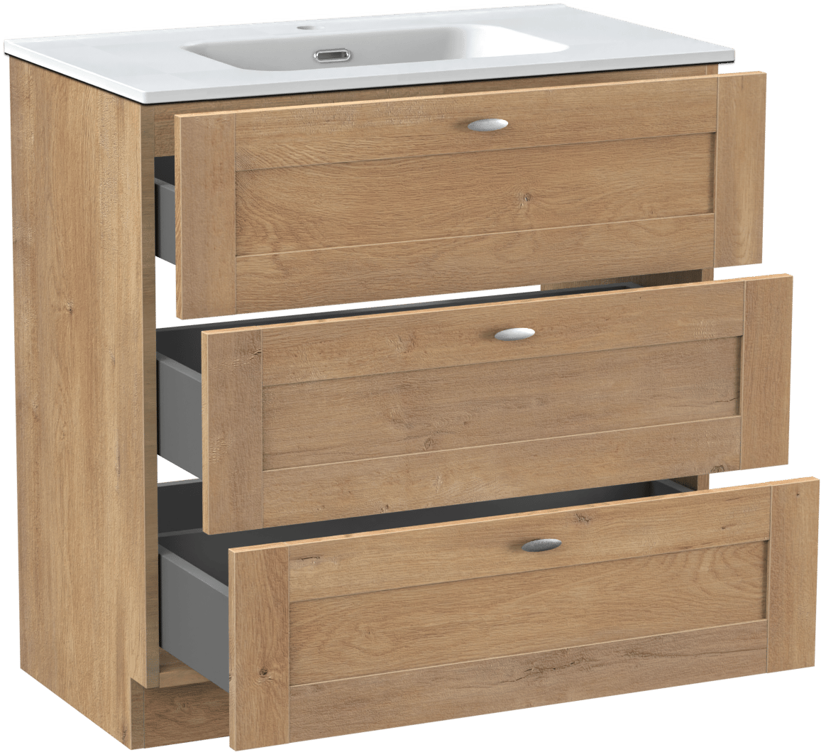 Linie Classo meuble salle de bains à poser 80 x 46 cm chêne naturel avec Baro plan simple en porcelaine blanc mat