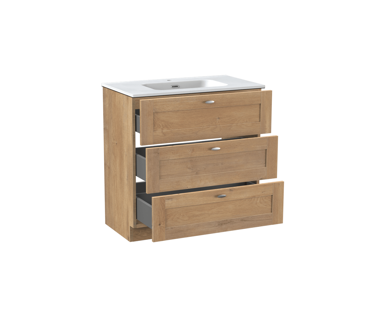 Linie Classo meuble salle de bains à poser 80 x 46 cm chêne naturel avec Baro plan simple en porcelaine blanc mat