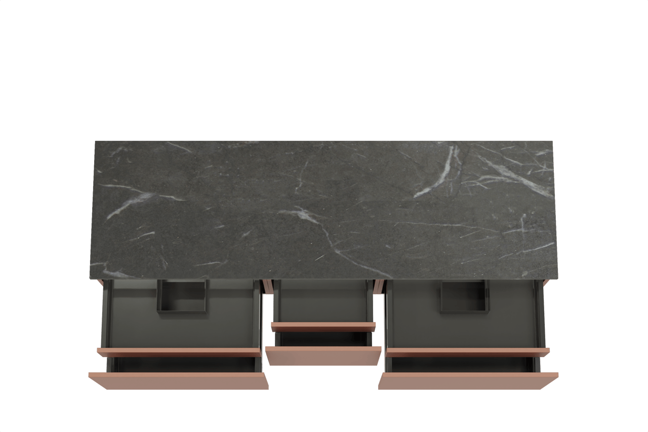 Balmani Sfera meuble salle de bains suspendu 180 x 55 cm cotto avec Stretto tablette simple ou double en marbre pietra grey