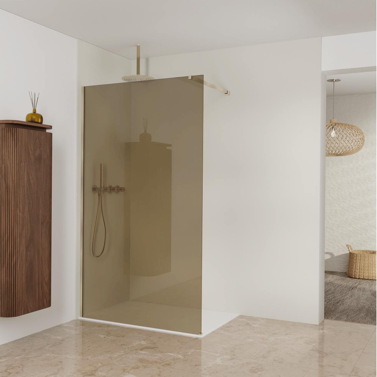 Balmani Modular douche à l'italienne: 120 x 200 cm, Verre bronze, avec coating, Profil Brushed Champagne Gold