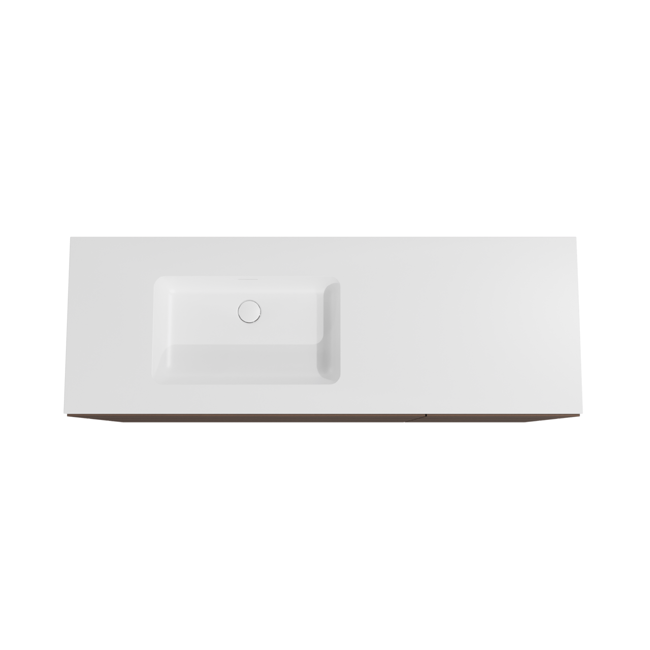 Storke Edge staand badmeubel 150 x 52 cm notenhout met Mata asymmetrisch linkse wastafel in solid surface mat wit