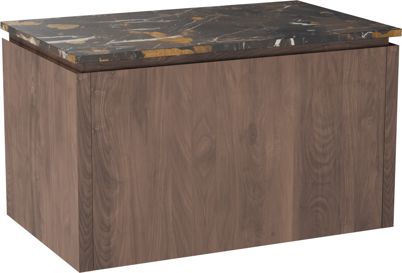 Balmani Eclips meuble salle de bains suspendu 90 x 55 cm Noyer américain avec Stretto tablette simple en Portoro Gold marbre