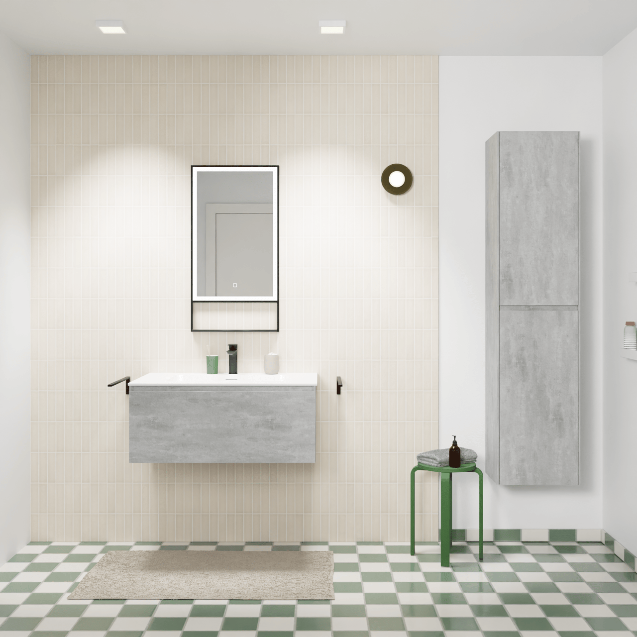 Storke Edge meuble salle de bains suspendu 85 x 52 cm béton gris foncé avec Mata plan simple en solid surface blanc mat