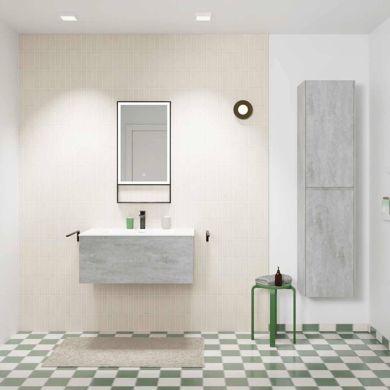 Storke Edge zwevend badkamermeubel 85 x 52 cm beton donkergrijs met Mata enkele wastafel in solid surface mat wit