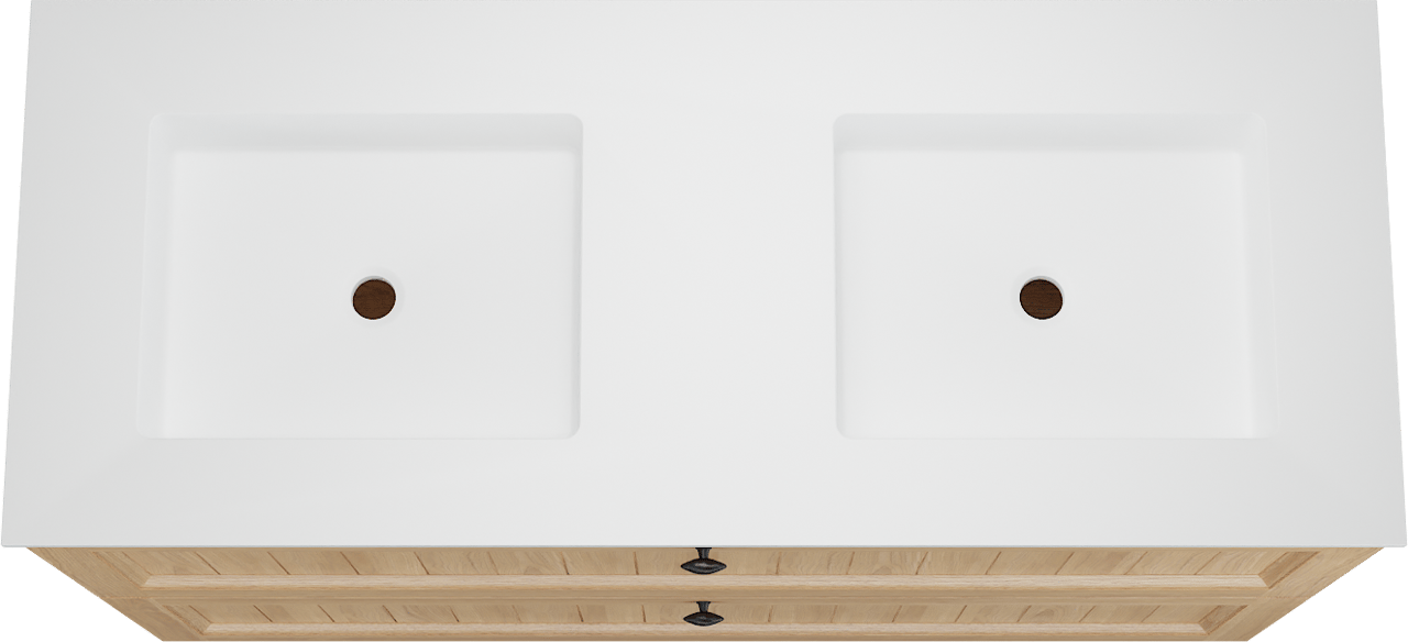 Balmani Lemon staand badkamermeubel 135 x 55 cm, fineer natuur eik met Tablo Stretto dubbele wastafel in mat wit