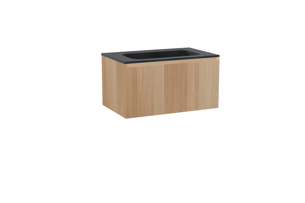 Balmani Idra meuble salle de bains suspendu 90 x 55 cm chêne naturel avec Tablo Strada plan simple en marbre composite noir mat