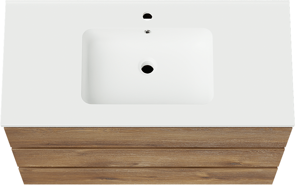 Linie Lado freistehendes Möbelstück Set: 100 x 46 cm, Braune Eiche, mit Vano Einzelwaschtisch, Marmorkomposit Weiß matt