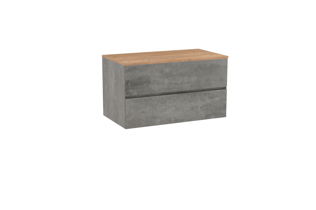 Storke Edge zwevend badkamermeubel 95 x 52 cm beton donkergrijs met Panton enkel tablet in melamine ruwe eik