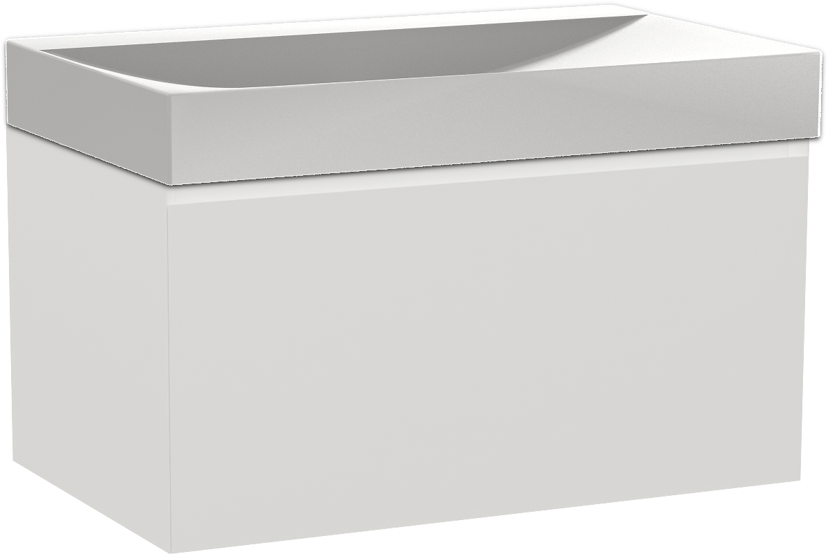 Balmani Idra hängendes Möbelstück Set: 90 x 55 cm, Weiß matt, mit Wave Einzelwaschtisch, Solid Surface Weiß matt