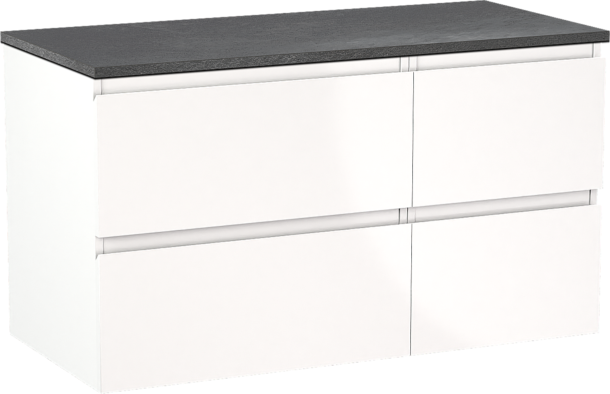 Linie Lado zwevend badmeubel 100 x 46 cm hoogglans wit met Lado enkel of dubbel wastafelblad in melamine grijze leisteen