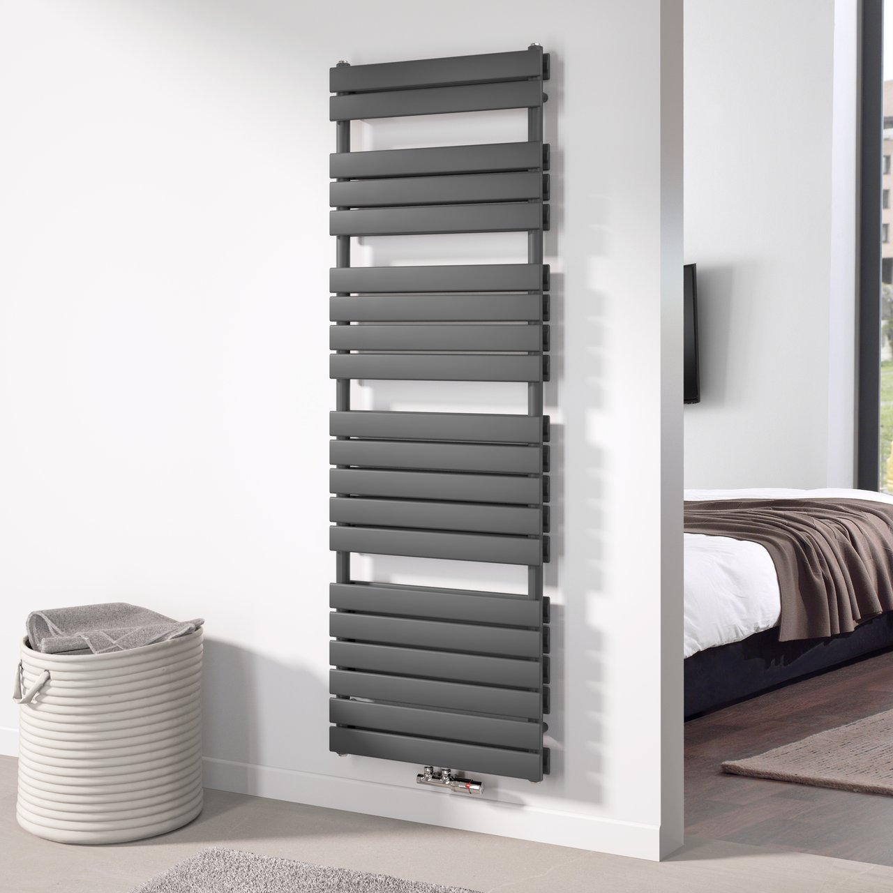 Vipera Vulcan dubbele handdoekradiator 60 x 183,5 cm centrale verwarming antraciet grijs zij- en middenaansluiting 1.975W