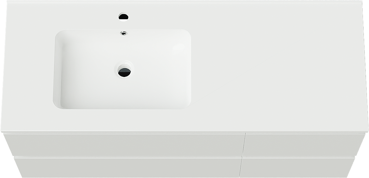 Linie Lado zwevend badkamermeubel 120 x 46 cm glanzend wit met Vano asymmetrisch linkse wastafel in composietmarmer glanzend wit