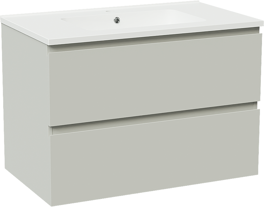 Linie Lado zwevend badkamermeubel 80 x 46 cm greige met Vano enkele wastafel in composietmarmer mat wit
