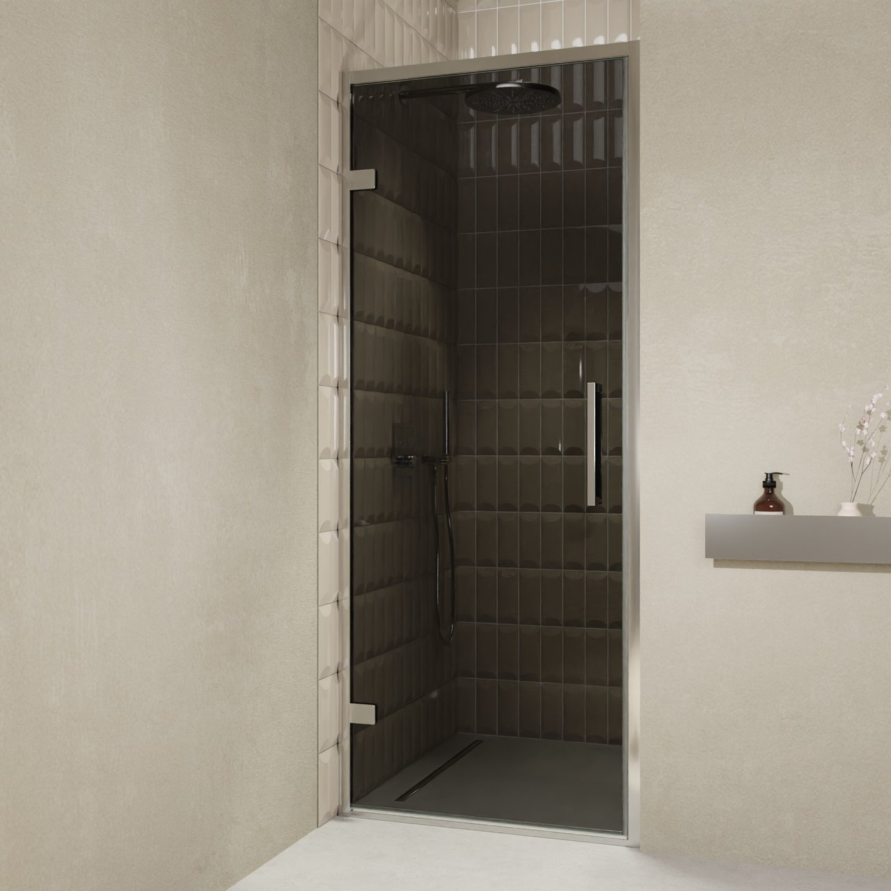 Balmani Senses Design douche draaideur links 90 cm x 210 cm Rookglas, Chroom profielen