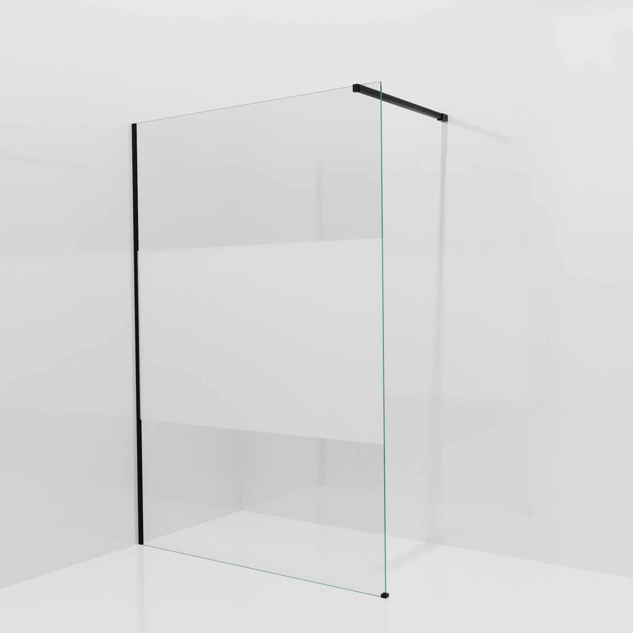 Balmani Modular Walk-In Dusche: 140 x 200 cm, Klarglas mit mattiertem Streifen, inklusive Coating, Profil Schwarz matt