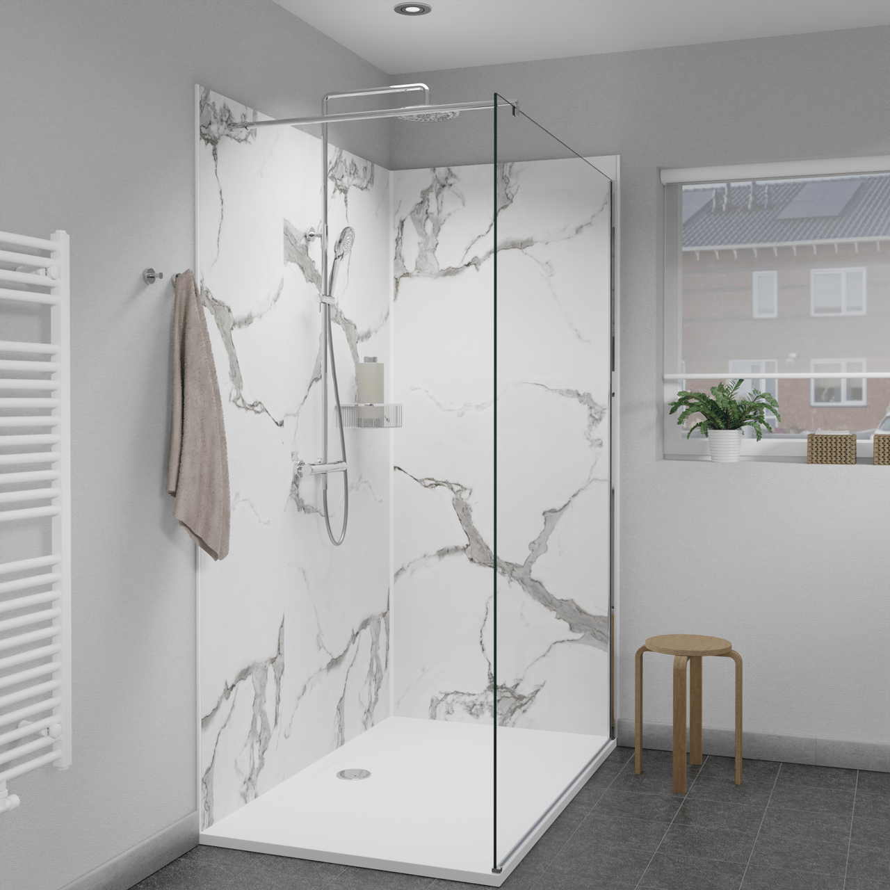Linie Fresco douchewandbekleding set 2 x 90x210 cm, SPC, Marble White