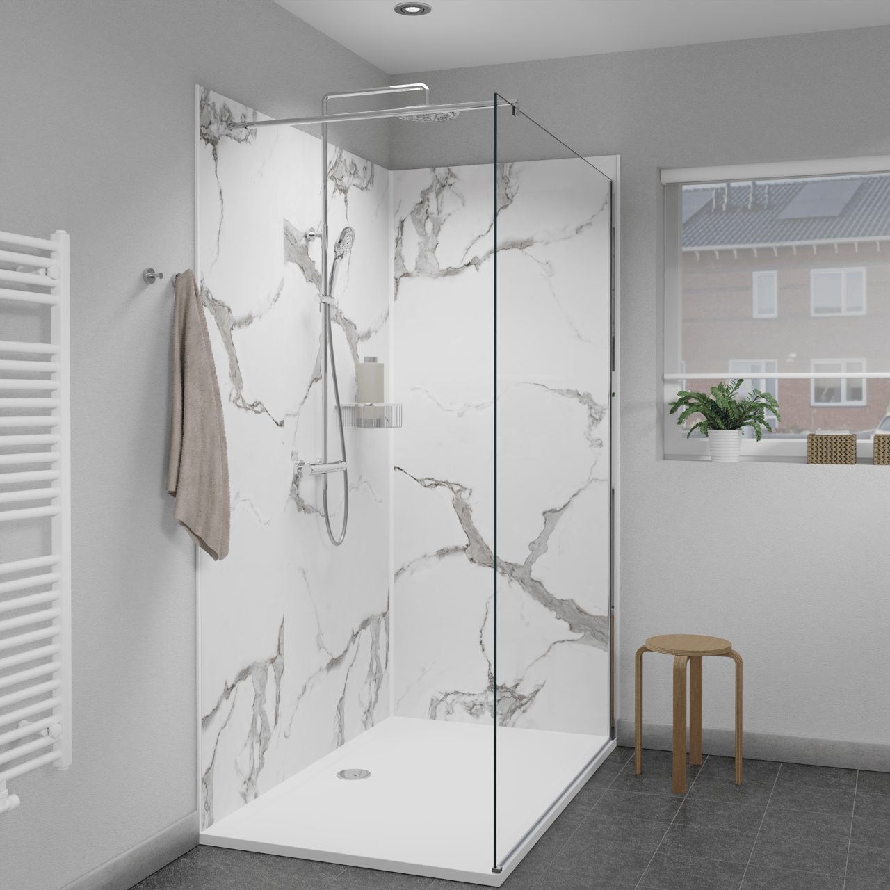 Linie Fresco douchewandbekleding set 2 x 90x210 cm, SPC, Marble White