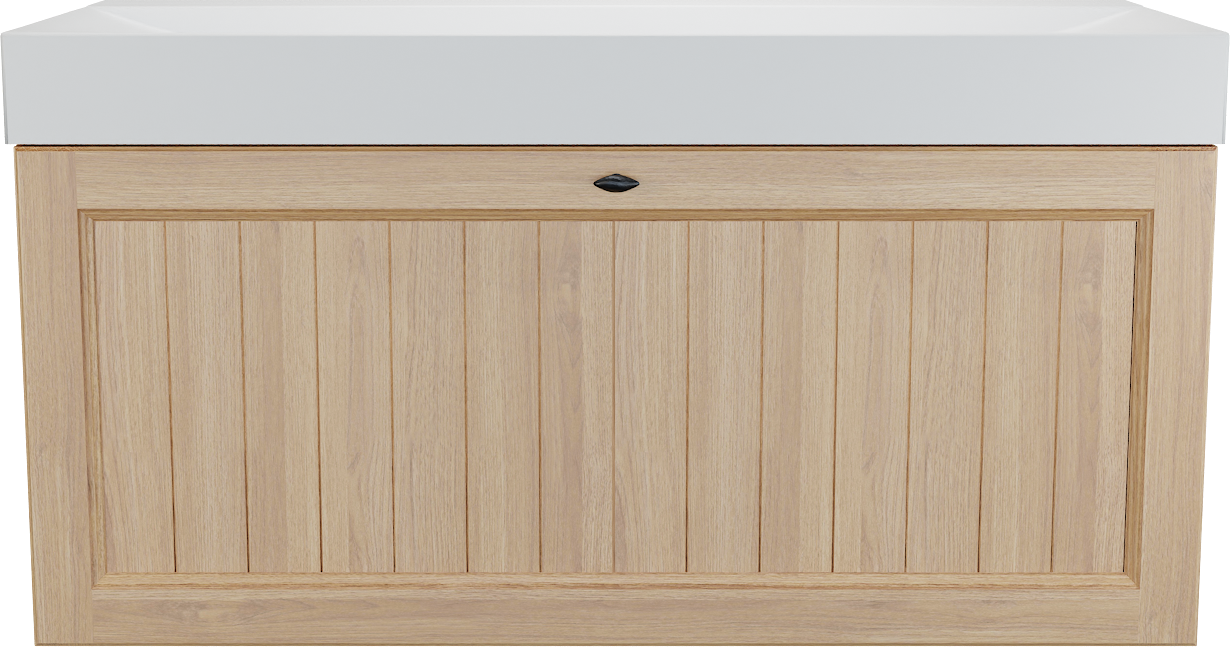 Balmani Lemon meuble salle de bains suspendu 120 x 55 cm, placage chêne naturel avec Wave lavabo simple pour 2 trous de robinet en blanc mat