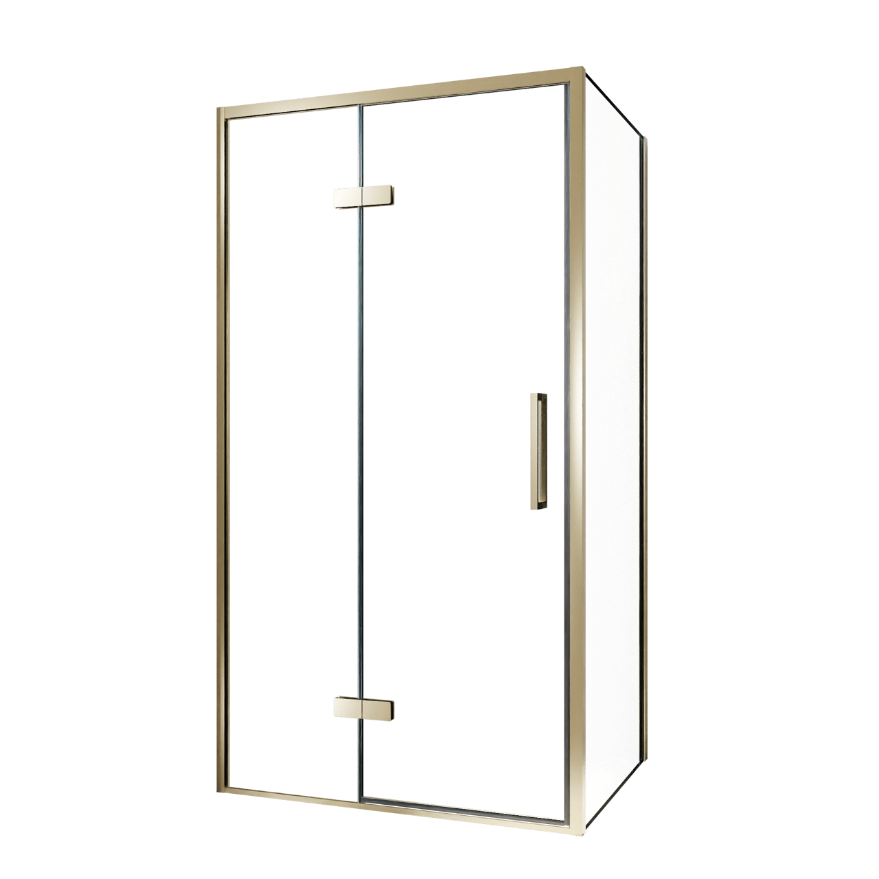 Balmani Senses Design Eckdusche: Drehtür (Links) mit fixierte Seitenwand, 100 x 70 cm, Klarglas, Profil Brushed Champagner Gold