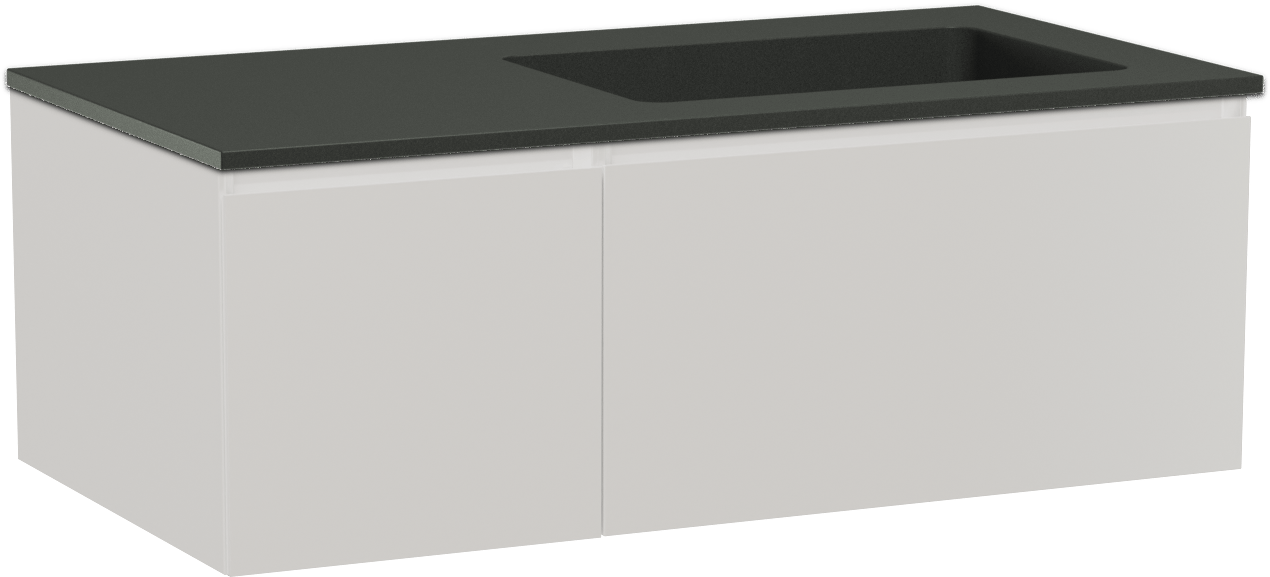 Storke Edge zwevend badmeubel 100 x 52 cm hoogglans wit met Scuro asymmetrisch rechtse wastafel in kwarts mat zwart